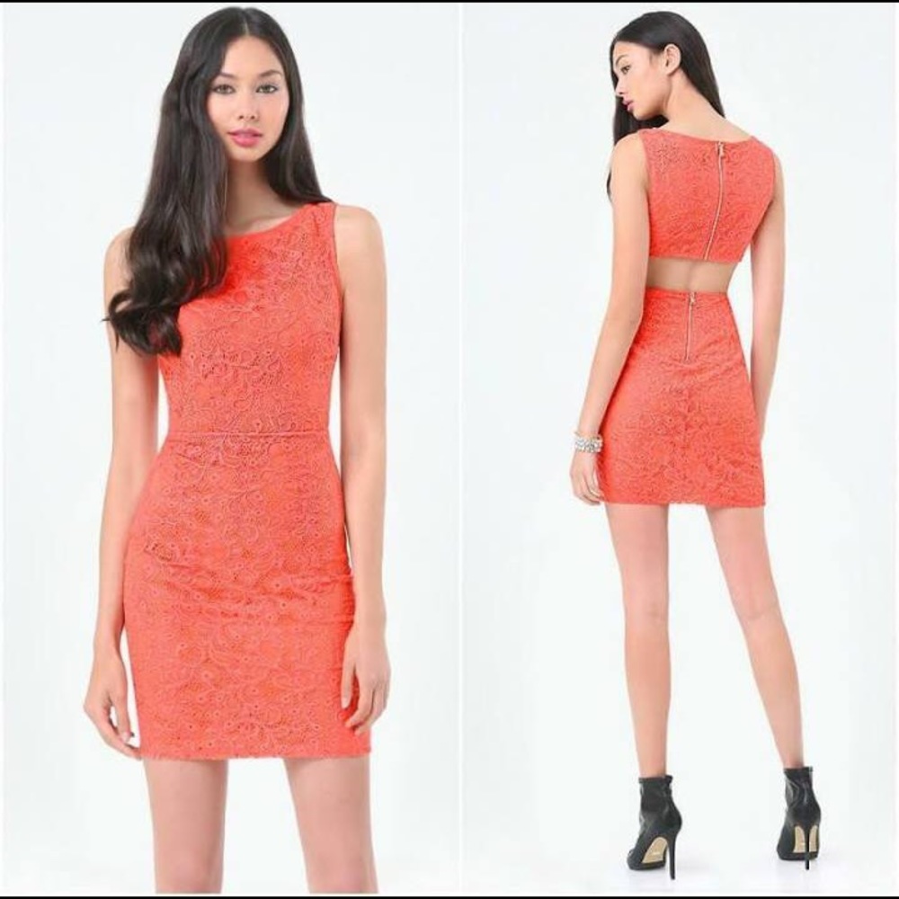 Bebe coral lace dress - size 2
